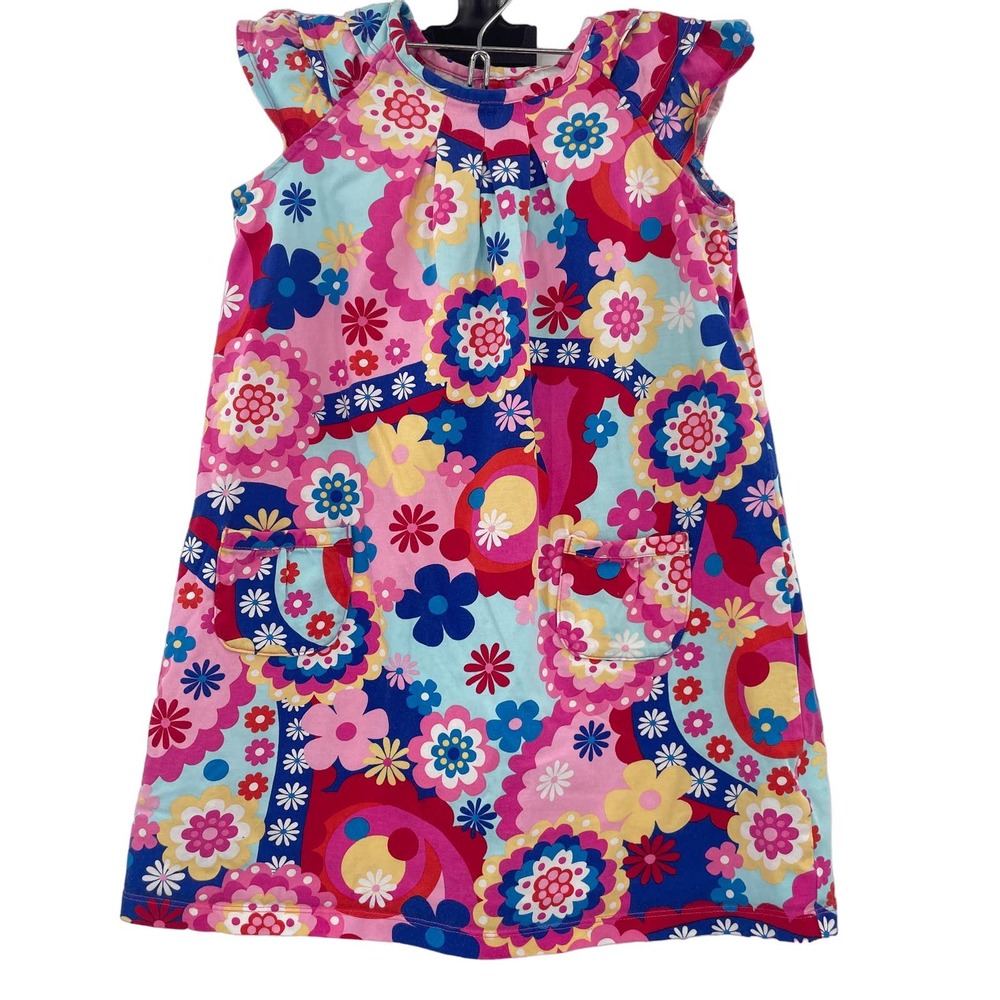Hanna Andersson Retro Dress Floral Ruffle Cap Sleeve Size 120